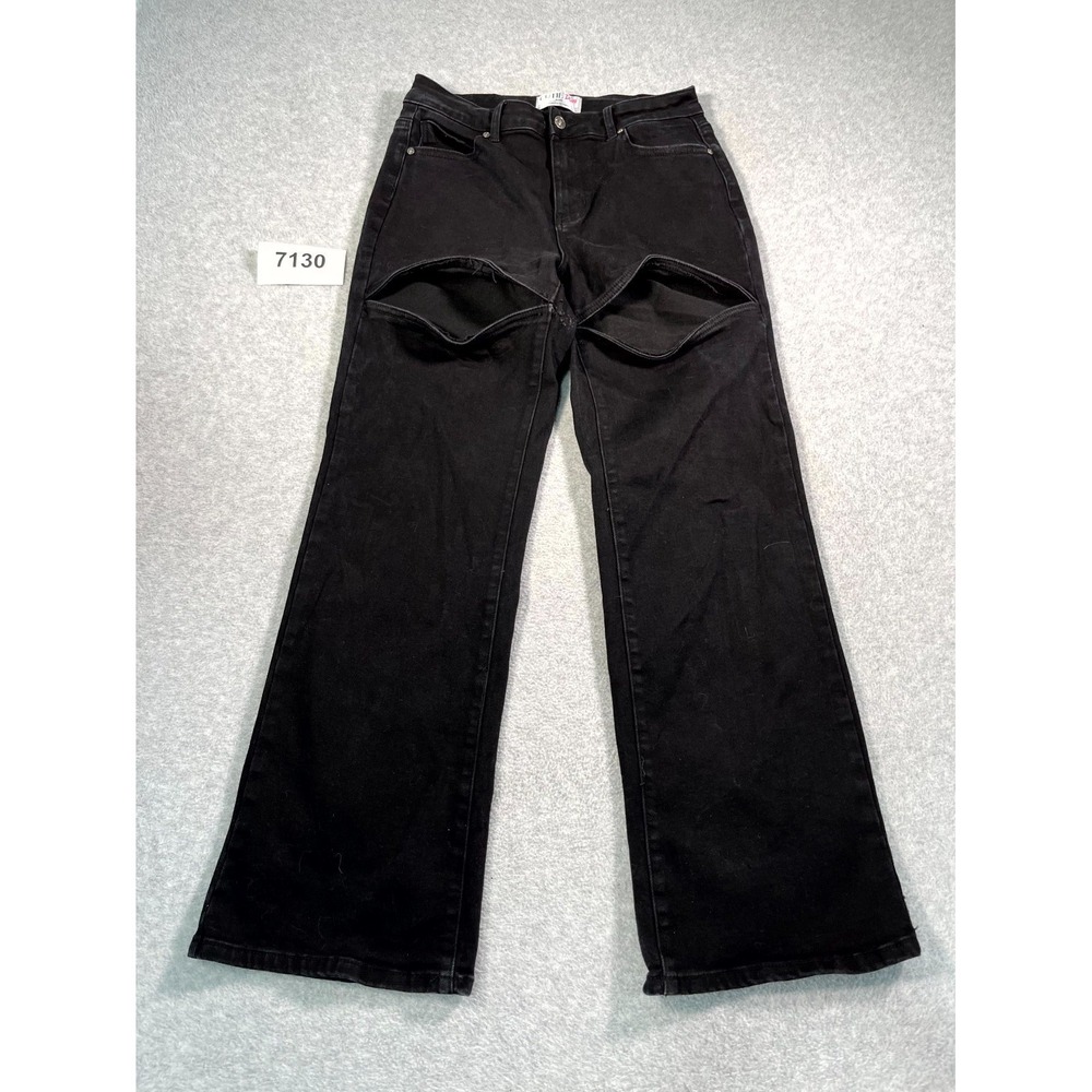 Cutie Diva‎ Jeans Womens 15 Black Denim Cotton Stretch Distressed Straight Leg